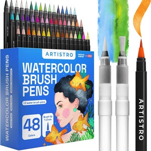 Watercolor Brush Pens, 48 Colors Set + 2 Water Brush Pens. Unique Vivid Colors. Real Brush Pens for Artists and Adults