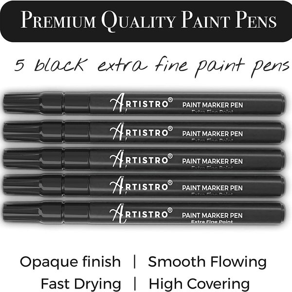 5 Black Acrylic Paint Pens for Rock Painting, Stone, Ceramic, Glass (Extra fine tip)