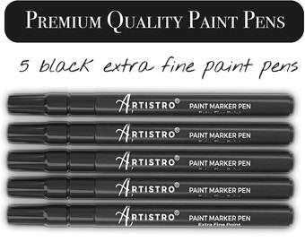 5 Black Acrylic Paint Pens for Rock Painting, Stone, Ceramic, Glass (Extra fine tip)