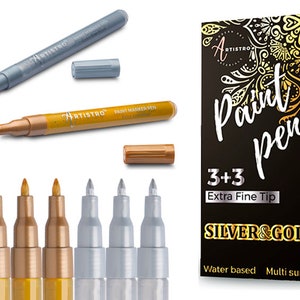  ELENTGE Metallic Marker Pens, 12 Pcs Fine Point Gold