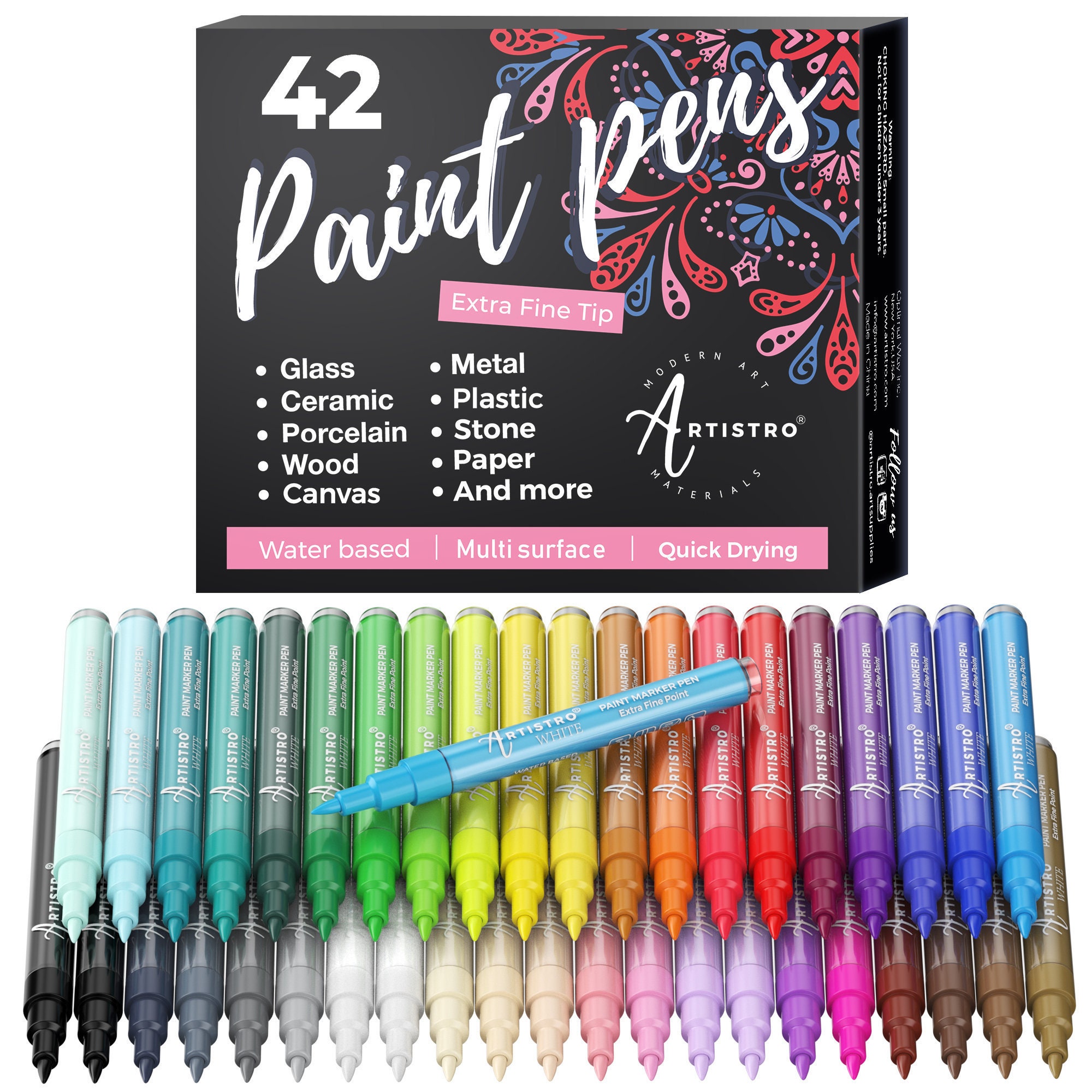 42 Artistro Cute Pens Extra Fine Tip Acrylic Paint Markers for Rock  Painting, Kids Craft, Artist Gift, Art Projects, Best Friend Gift 