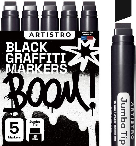 Graffiti Markers, 5 Jumbo Black Markers, 15mm Jumbo Felt Tip, Acrylic Paint  Markers for Rock Painting, Stone, Ceramic, Glass, Wood, Canvas 