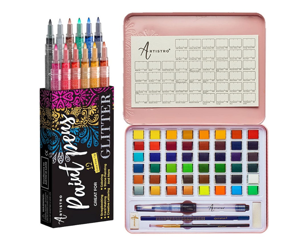  ARTISTRO Watercolor Brush Pens, 48 Colors Set + 2 Water Brush  Pens. Unique Vivid Colors. Real Brush Pens for Artists and Adults. Great  for Creating Illustrations, Calligraphy, and Watercolor Effects 
