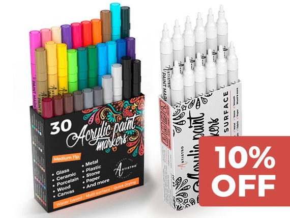 42 Acrylic Paint Pens 12 White Acrylic Paint Markers 30 Medium Tip Markers  for Rock, Wood, Glass, Ceramic Painting 