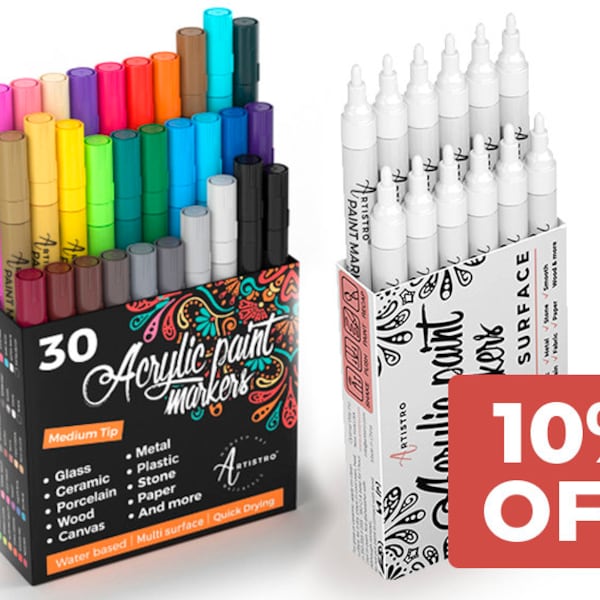 42 Acrylic Paint Pens | 12 White Acrylic Paint Markers + 30 Medium Tip Markers for Rock, Wood, Glass, Ceramic Painting