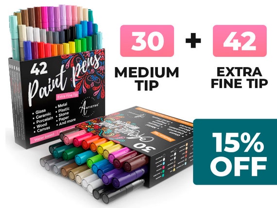72 Acrylic Artistro Paint Pens 42 Extra Fine Tip Markers 30 Medium Tip  Markers for Rock, Wood, Glass, Ceramic Painting -  Denmark