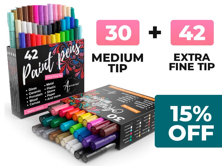 72 Acrylic Artistro Paint Pens 42 Extra Fine Tip Markers 30 Medium Tip  Markers for Rock, Wood, Glass, Ceramic Painting -  Singapore