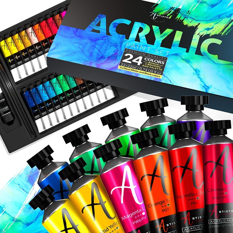 Artistro Acrylic Paint Set 24 Colors for Canvas Painting Etsy
