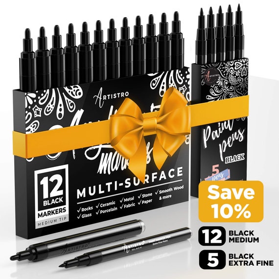 17 Black Acrylic Paint Pens Bundle 5 Extra Fine Tip Black Paint Markers 12  Medium Tip Black Paint Markers 