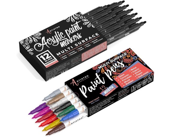 24 Artistro Acrylic Paint Pens 12 Extra Fine 12 Black Medium Tip Markers  Set for Kids Craft, Family Painting, Rock Painting, Wood Art 