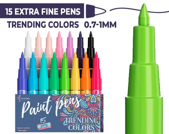 15 Acrylic Paint Pens (Extra-Fine Tip) for Rock Painting, Stone, Ceramic, Glass, Wood, Fabric, Canvas, Metal