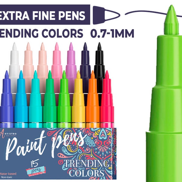 15 Acrylic Paint Pens (Extra-Fine Tip) for Rock Painting, Stone, Ceramic, Glass, Wood, Fabric, Canvas, Metal
