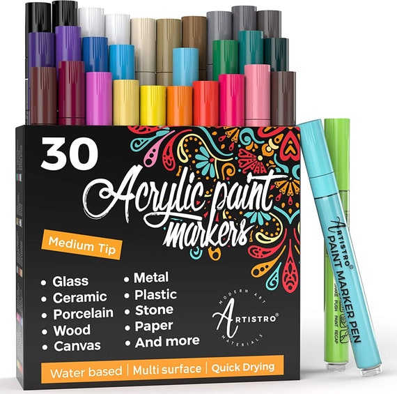 Set of 15 Permanent Oil Based Paint Markers Fine Tip for Rock Painting,  Stone, Metal, Ceramic, Porcelain, Glass, Wood, Fabric, Canvas. 