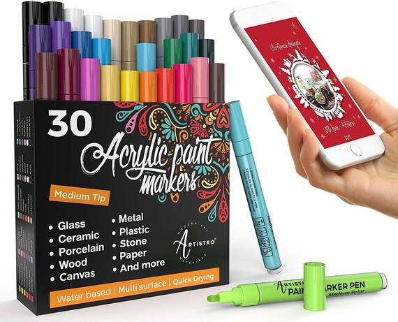 ARTISTRO Acrylic Paint Markers Pens – 30 Acrylic Paint Pens Medium Tip  (2mm) - Great for Rock Painting