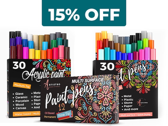 Artistro Acrylic Paint Pens for Fabric, Glass, Fine Tip, 30 Colored Paint Markers, Size: Fine Tip 1mm