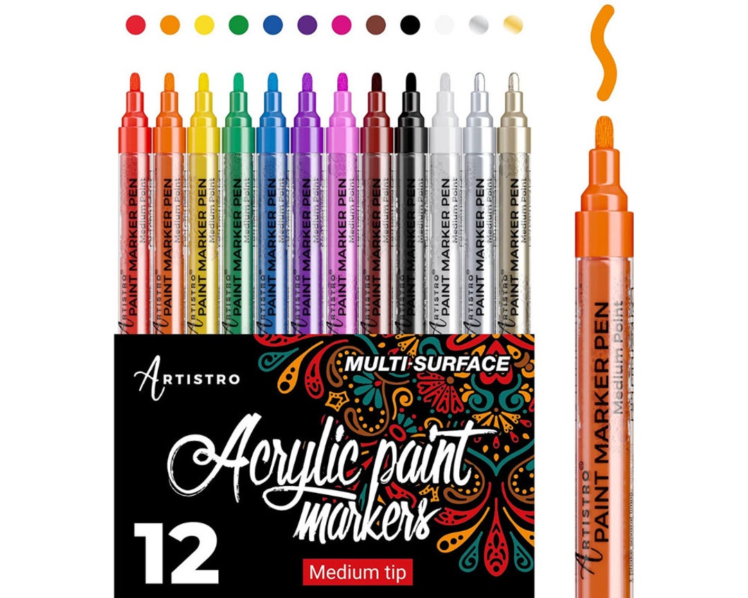 Set of 12 Metallic Acrylic Paint Markers Extra-fine Tip 0.7mm for