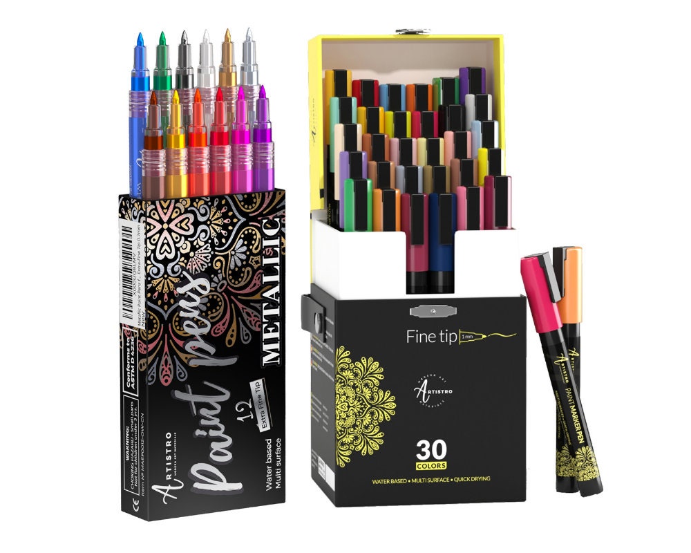 54 Acrylic Artistro Paint Pens 42 Extra Fine Tip Markers 12 Medium Tip  Markers for Rock, Wood, Glass, Ceramic Painting -  Denmark