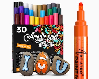 Cute Acrylic Paint Pen Artist gift DIY kit Wood Art Glass Art Gift for friend Set of 30 pens Medium tip Birthday gift Gift for her