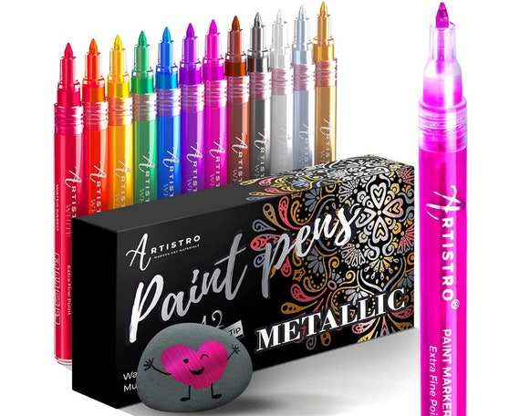 12 Metallic Acrylic Paint Pens extra-fine Tip Cute Pens for Kids Craft,  Birthday Gift, Best Friend Gift, Artis Gifts, Wood Art, Glass Art 