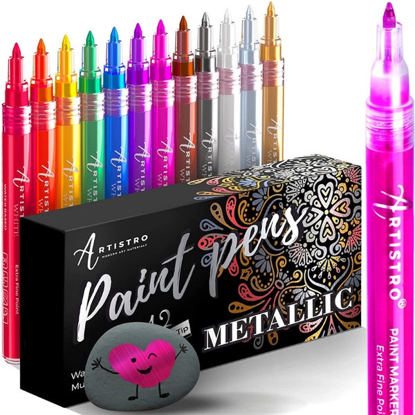 12 Metallic Acrylic Paint Pens (Extra-Fine Tip) Cute pens for Kids craft, Birthday gift, Best friend gift, Artis gifts, Wood art, Glass art