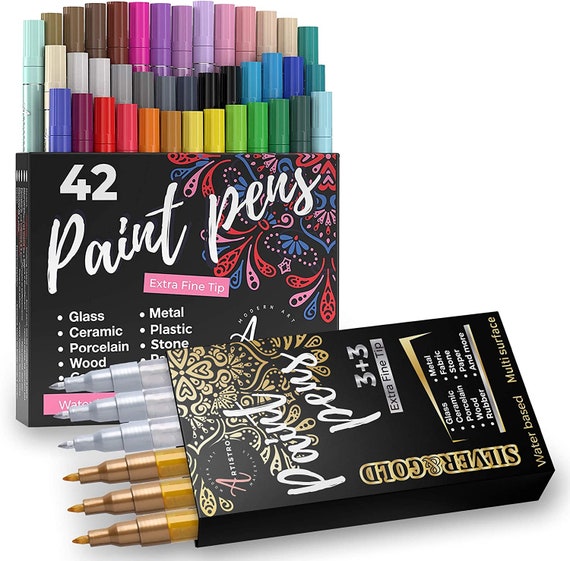 ARTISTRO 15 Oil Based Paint Markers Fine Tip and 42 Acrylic Paint Pens  Extra Fine Tip, Bundle for Rock Painting, Wood, Fabric, Card, Paper, Photo
