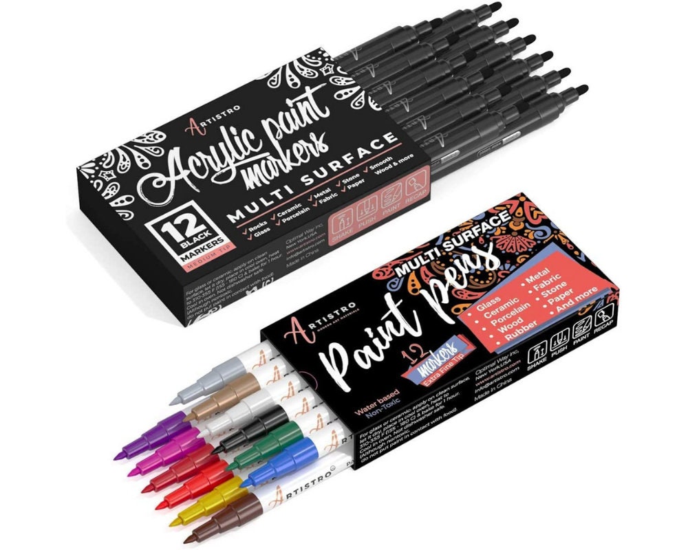 12 Acrylic Paint Markers medium Tip for Rock Painting, Ceramic