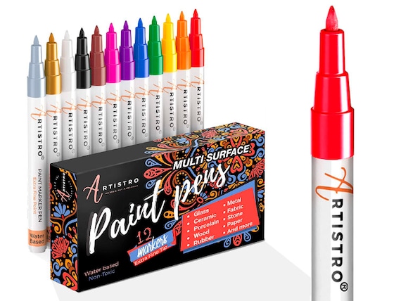 Oil Based Paint Pen, Permanent Paint Marker: Quick-Dry, Waterproof Paint  Set of 12 for Rock Painting, Glass, Fabric, Ceramic, Wood, Metal, Mug