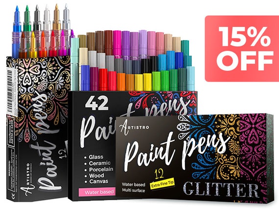 12 Metallic + 12 Glitter + 42 Extra Fine non toxic paint pens