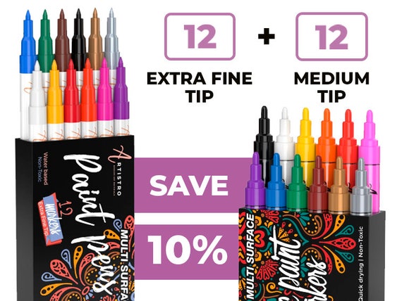 24 Acrylic Paint Pens 12 Extra Fine Tip 12 Medium Markers for Kids Craft,  Birthday Gift, Best Friend Gift, Wood Art, Glass Art 
