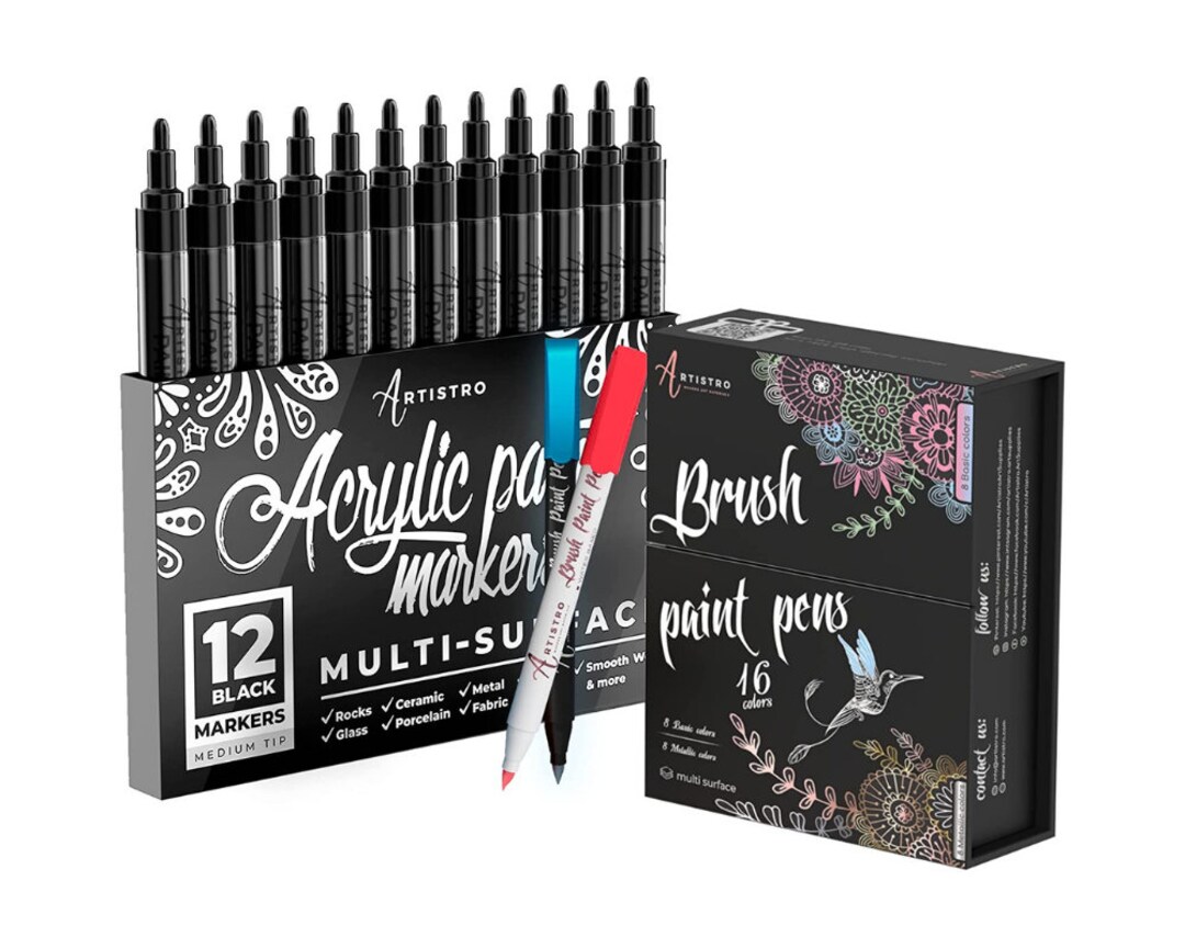Artistro 12 Metallic Acrylic Paint Pens Extrafine Tip for Rock Painting, Kids Craft, Family
