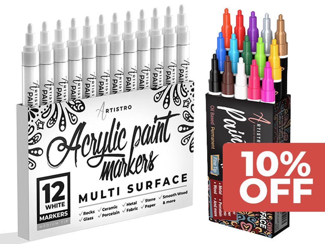 27 Artistro Cute Paint Pens 12 White Markers Medium Tip 15 Fine Tip Oil  Based Markers for Rock Painting, Kids Craft, Family Painting 