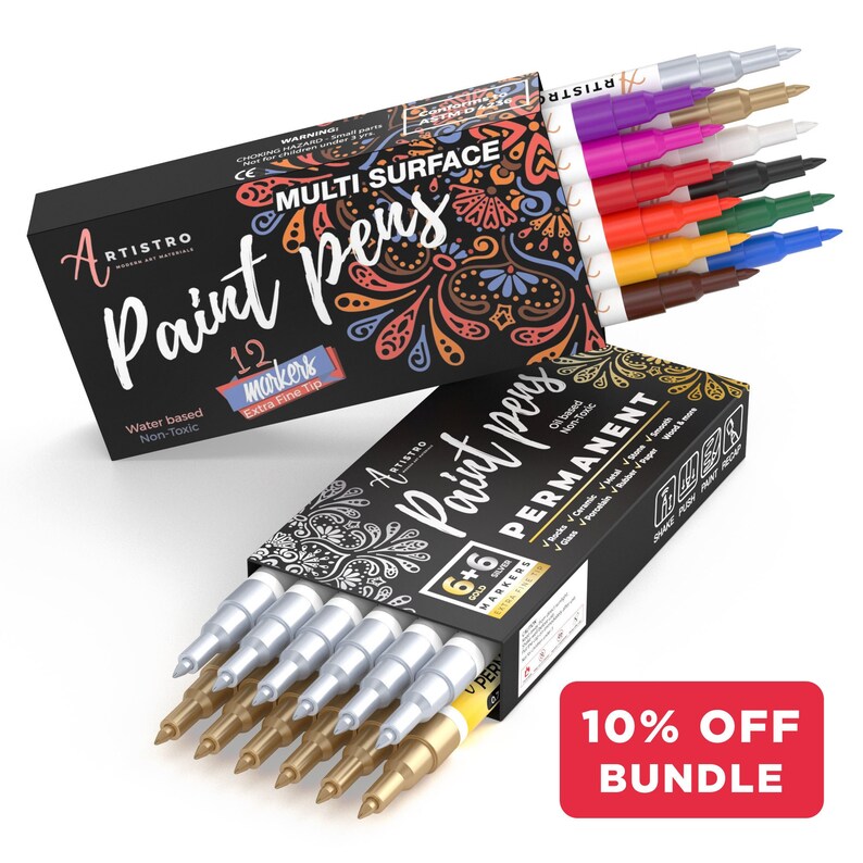 24 Paint Pens 12 Acrylic Extra Fine Tip Paint Pens 12 Gold Etsy