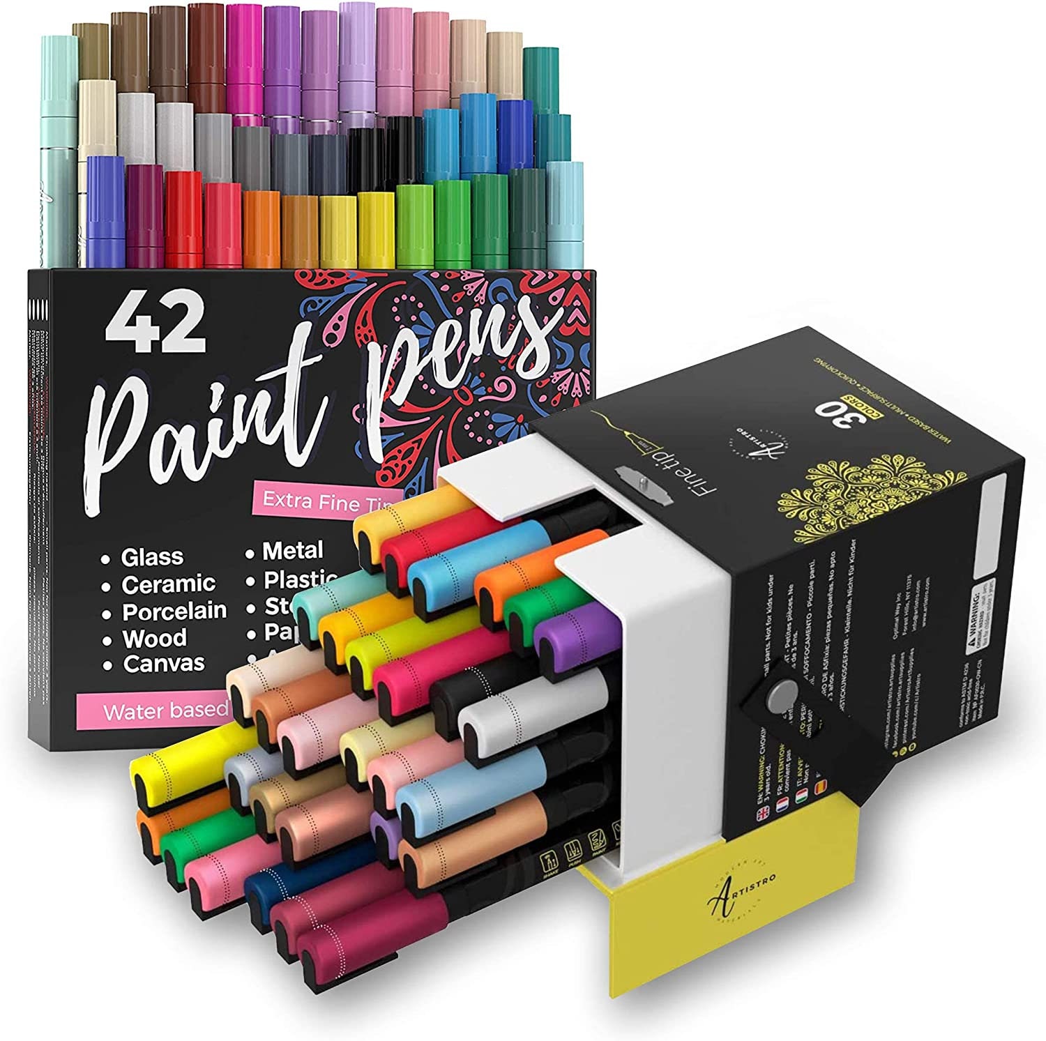 50 Artistro Cute Paint Pens 30 Multicolor 5 White 5 Black Extra Fine Acrylic  Markers for Rock Painting, Family Painting, Kids Craft 