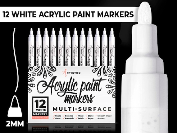 White Paint Pens for Rock Painting, Stone, Ceramic, Glass, Wood. Set of 12 Acrylic  Paint Markers Medium Tip 