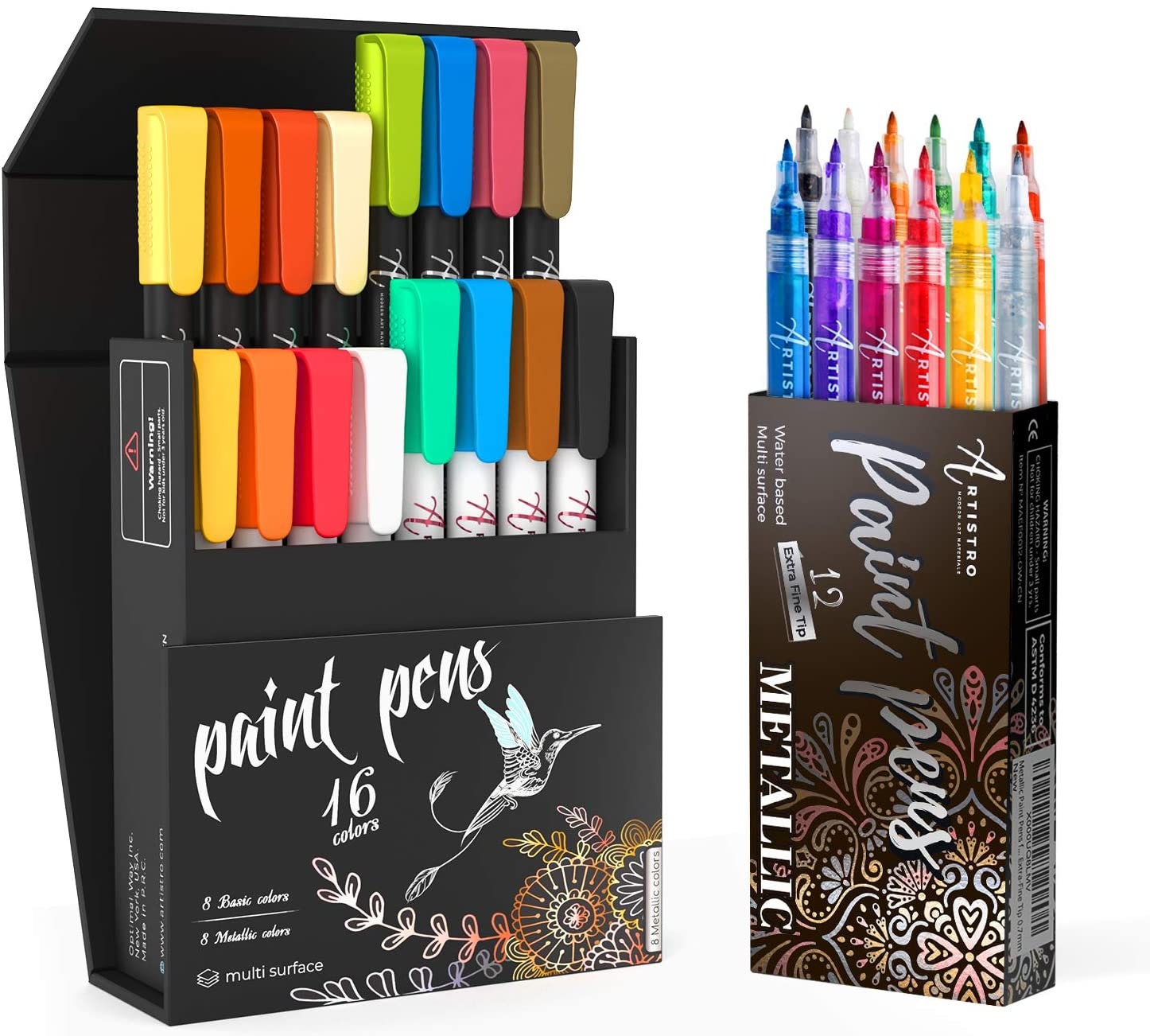 Artistro Cute Brush Paint Pens, 8 Metallic & 8 Basic Colors, Paint Art Markers  Pen Set for Rock Painting, Family Painting, Kids Craft 