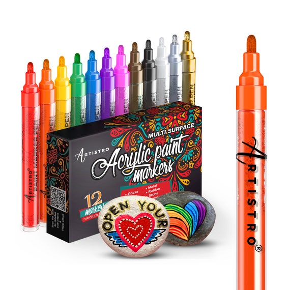 TOOLI-ART Acrylic Paint Markers Paint Pens Assorted Vibrant Markers for Rock Painting, Canvas, Glass, Mugs, Wood, Ceramic, Fabric, Meta