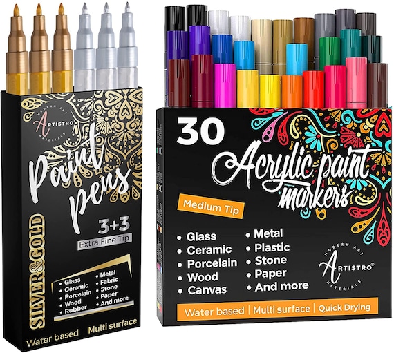 ARTISTRO Acrylic Paint Markers Set of 3 Gold & 3 Silver Markers Extra-Fine Tip, Size: Extra-Fine Tip 0.7mm