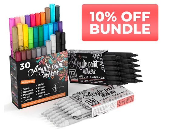 54 Acrylic Medium Tip Markers 30 Multicolor Paint Pens 12 White Paint  Markers 12 Black Markers for Rock, Wood, Glass, Ceramic Painting 