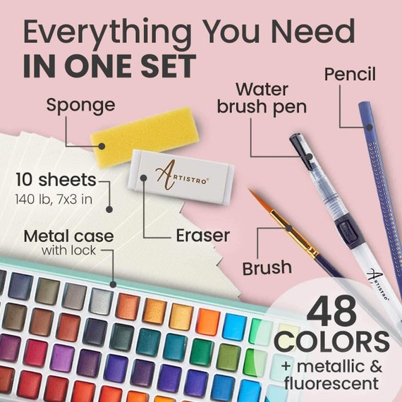 Artistro Watercolor Paint Set, 48 Vivid Colors in Portable Box 