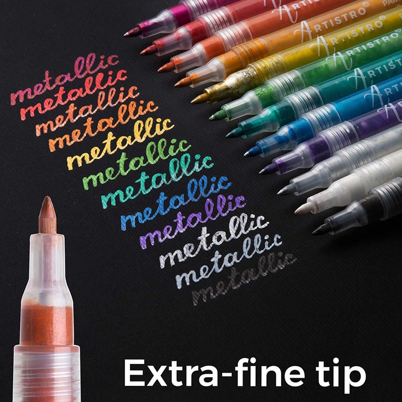 Set of 12 Metallic Acrylic Paint Markers ExtraFine Tip 0.7mm Etsy