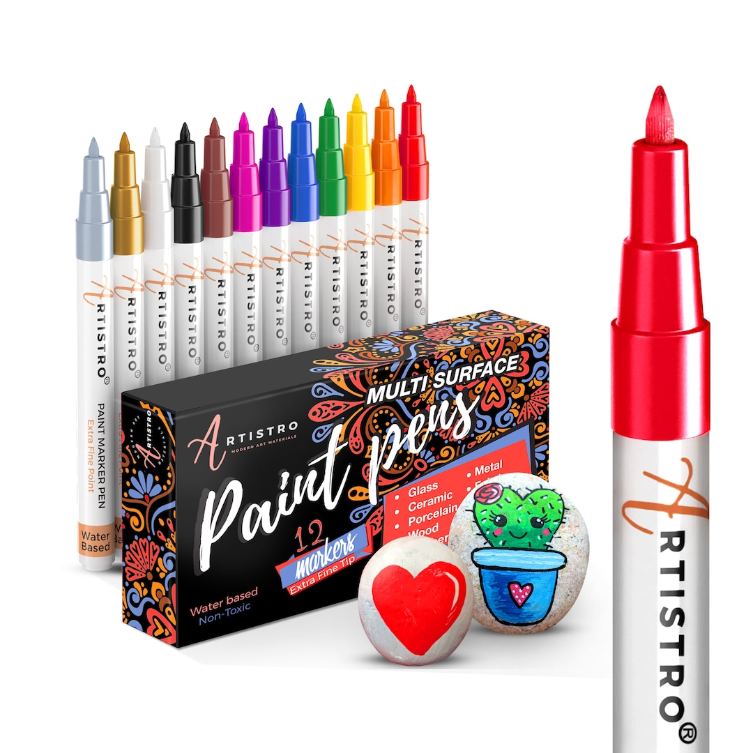 12 Metallic + 12 Glitter + 42 Extra Fine non toxic paint pens