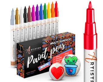 Artistro Markers for Painting Rocks, Stone, Ceramic, Glass, Wood, Canvas (Set of 12 Acrylic Paint Pens Extra-fine tip)