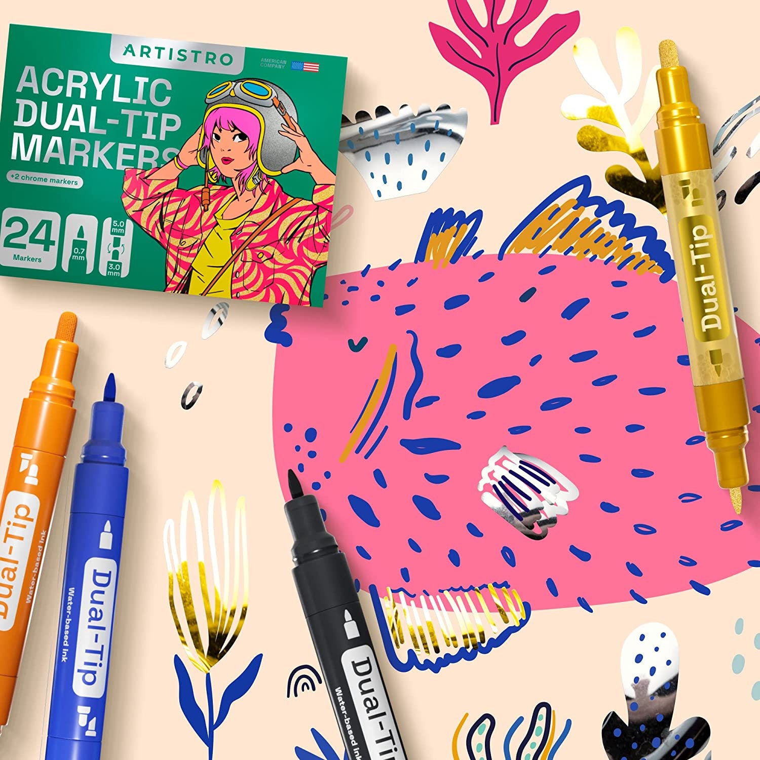 Acrylic Paint Pens 24 Dual Tip Markers With 2 Mirror Chrome - Etsy