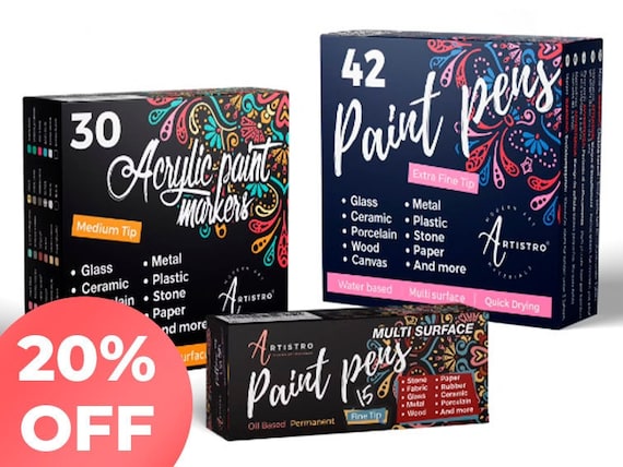 60 ARTISTRO Markers for Art | 30 Acrylic Extra Fine Tip Paint Pens + 30 Acrylic Medium Tip Paint Pens for Rock, Wood, Glass, Ceramic, Metal Painting