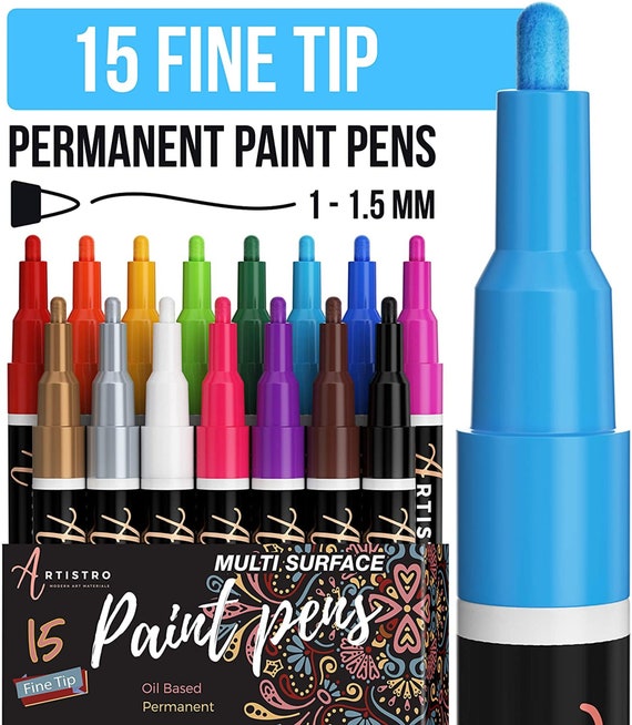 ARTISTRO Acrylic Paint Pens, Fine Tip, 15 Colored Paint Markers, Size: Fine Tip 1mm