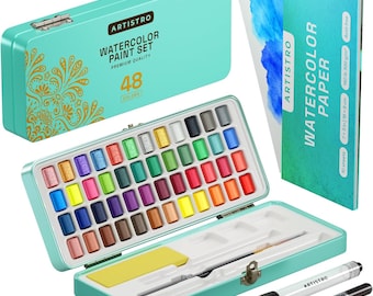 Artistro Watercolor Paint Set 48 Vivid Colors in Portable Box Artist gifts Best friend gift Kids craft Birthday gift Mom gift