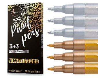 Artistro Set of 3 Gold&3 Silver Acrylic Paint Markers for Rock Painting, Stone, Ceramic, Wood, Fabric, Canvas, Metal