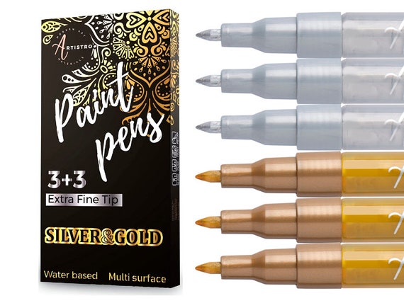 Acrylic Markers, Metallic Silver & Gold, Extra-Fine Nib - Set of 12