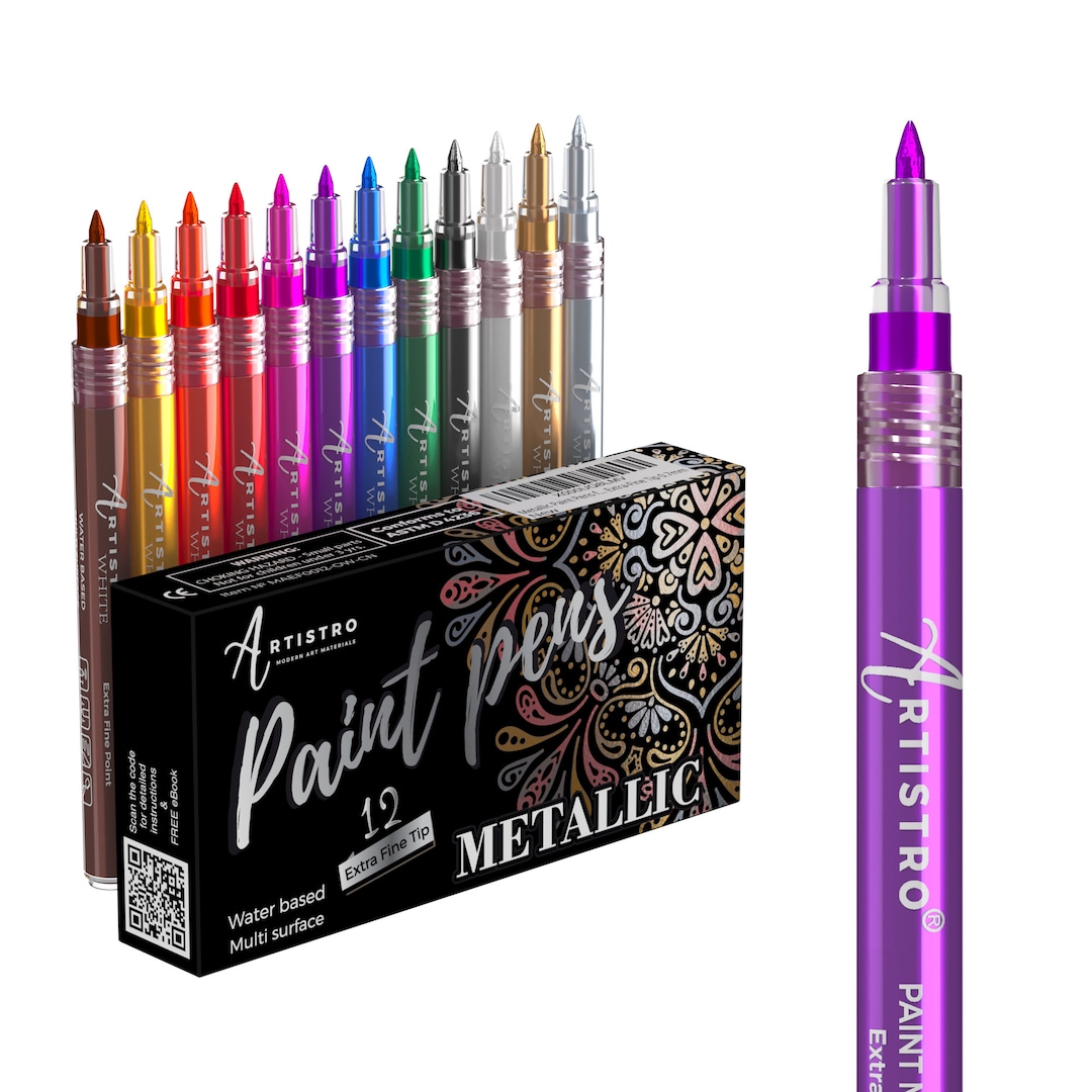 Artistro 12 Metallic Acrylic Paint Pens Extra-fine Tip for Rock