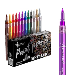 Artistro 12 Metallic Acrylic Paint Pens Extra-Fine Tip for Rock Painting, Kids Craft, Family painting, Kids activities, Wood Art, Glass Art